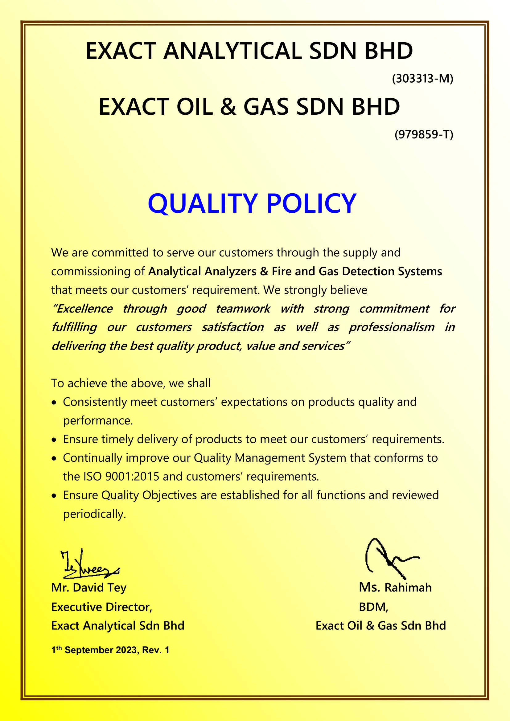 ISO 9001:2015 policy